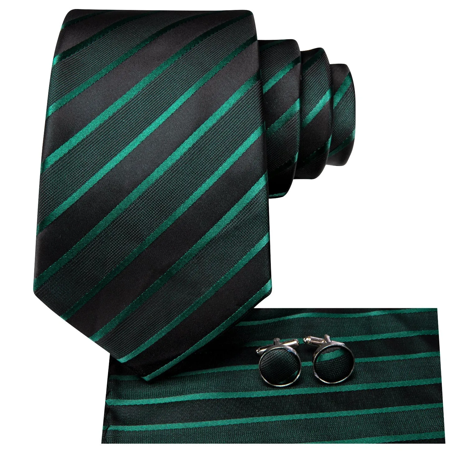 Ties2you Extra Long Tie Green Black Striped 70 Inches Silk Mens Dress Tie Set for Business