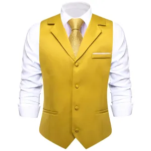 Ties2you Men's Work Vest Gloden Solid Silk Suit Vest Business