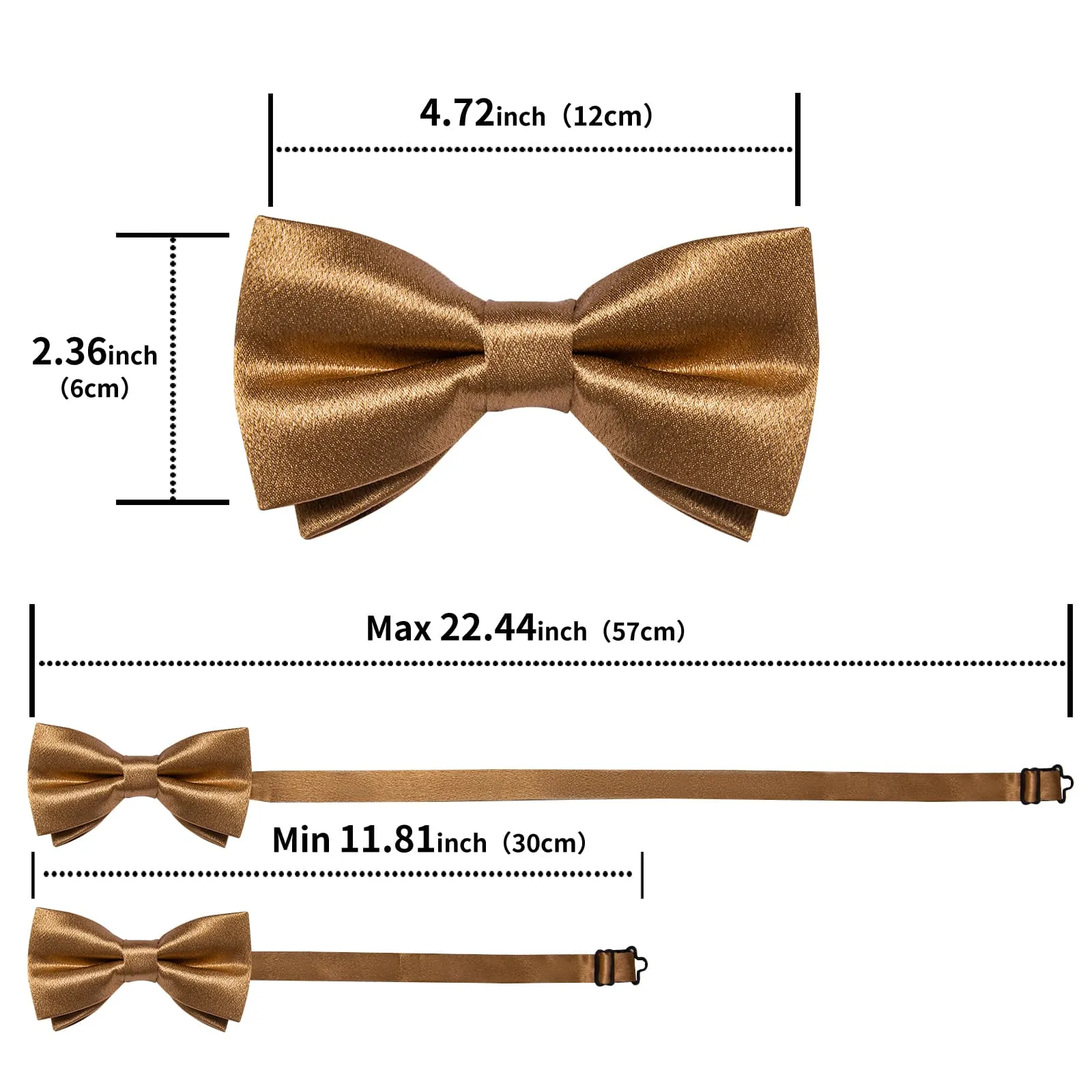 Ties2you Silk Bow Tie Shining Solid Tortilla Brown Men's Pre-tied Bowtie Handkerchief Cufflinks set