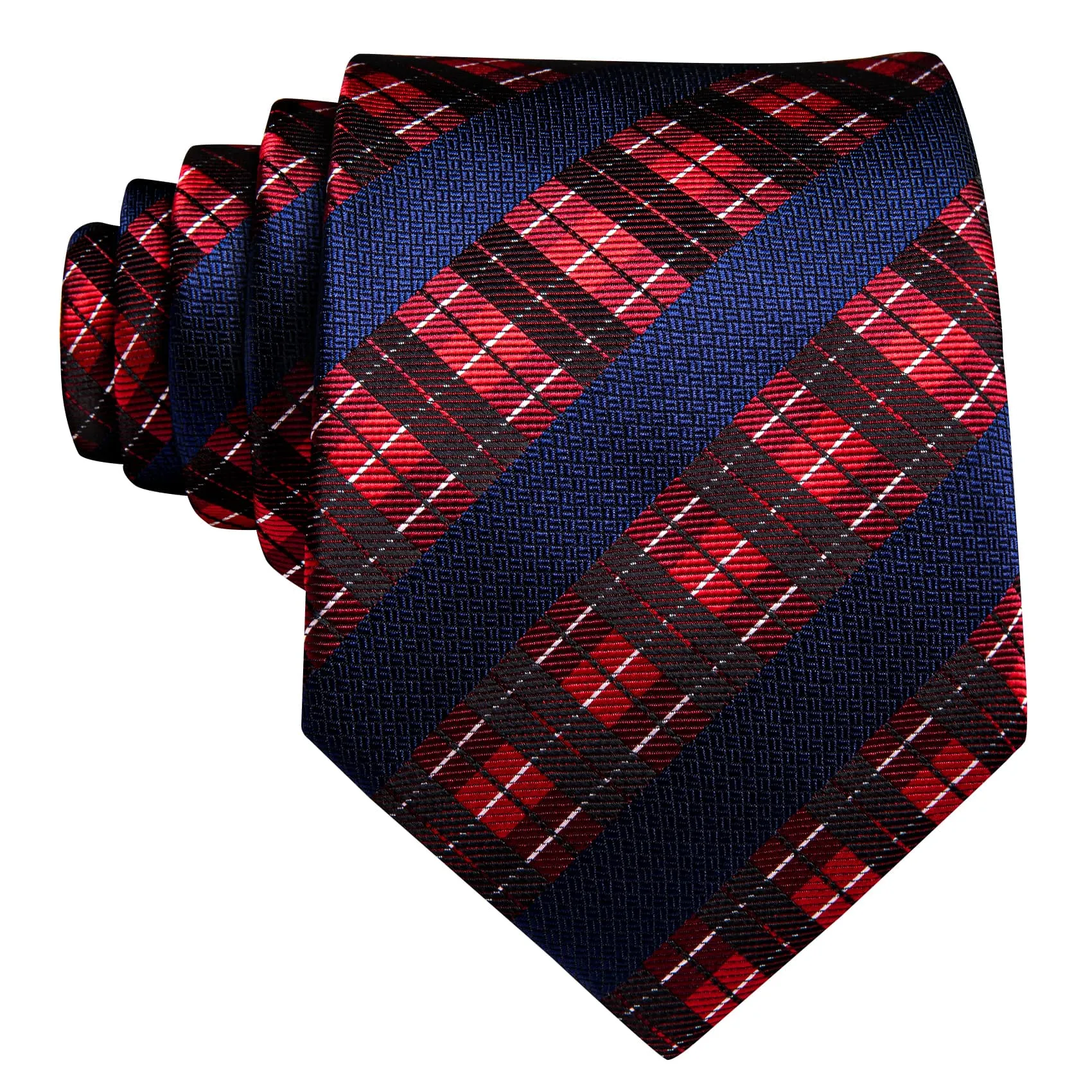 Ties2you Silk Tie Men's Striped Red Navy Blue Tie Pocket Square Cufflinks Set for Business Dress