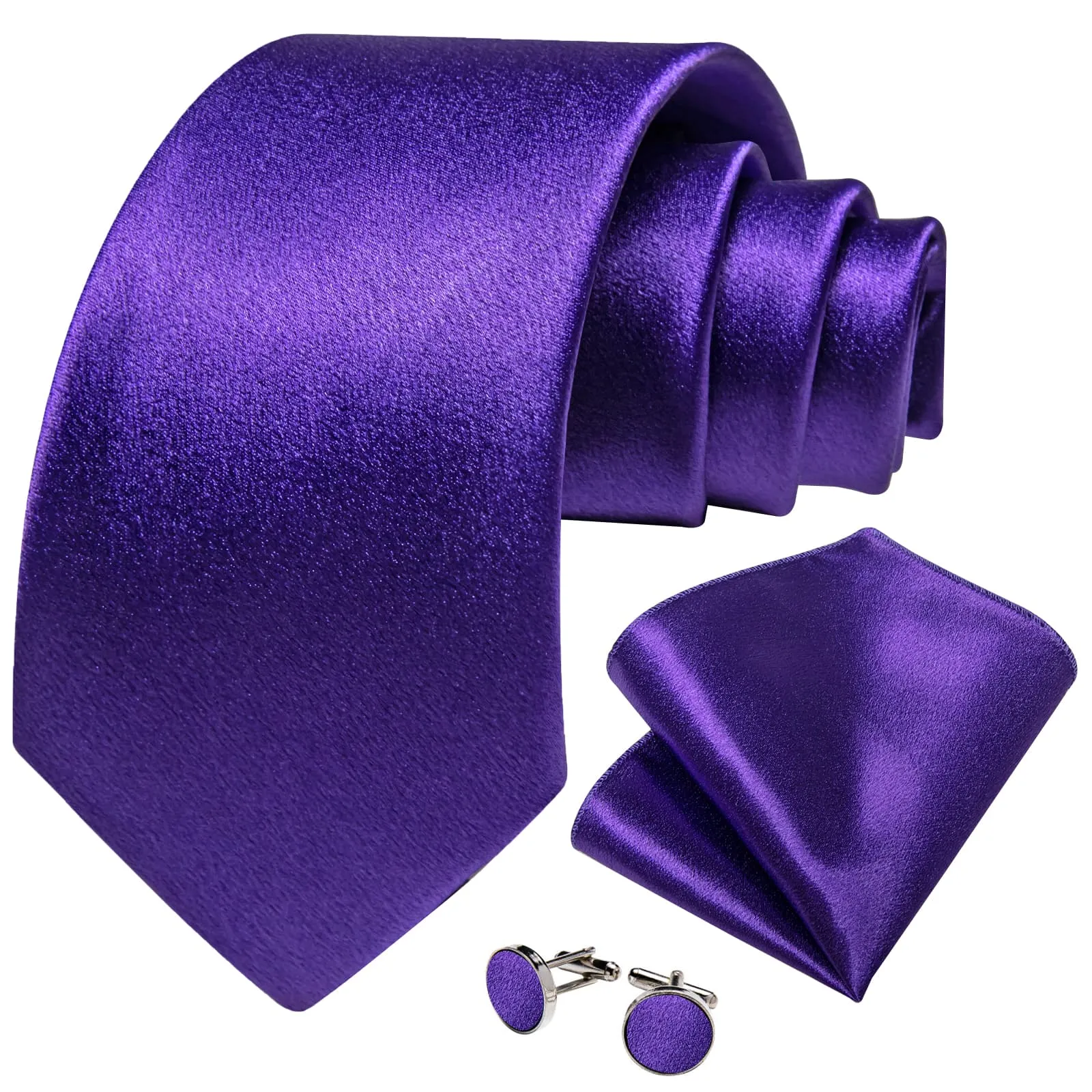 Ties2you Tie Top Business Solid Dark Purple Silk Mens Tie Pocket Square Cufflinks Set for Formal