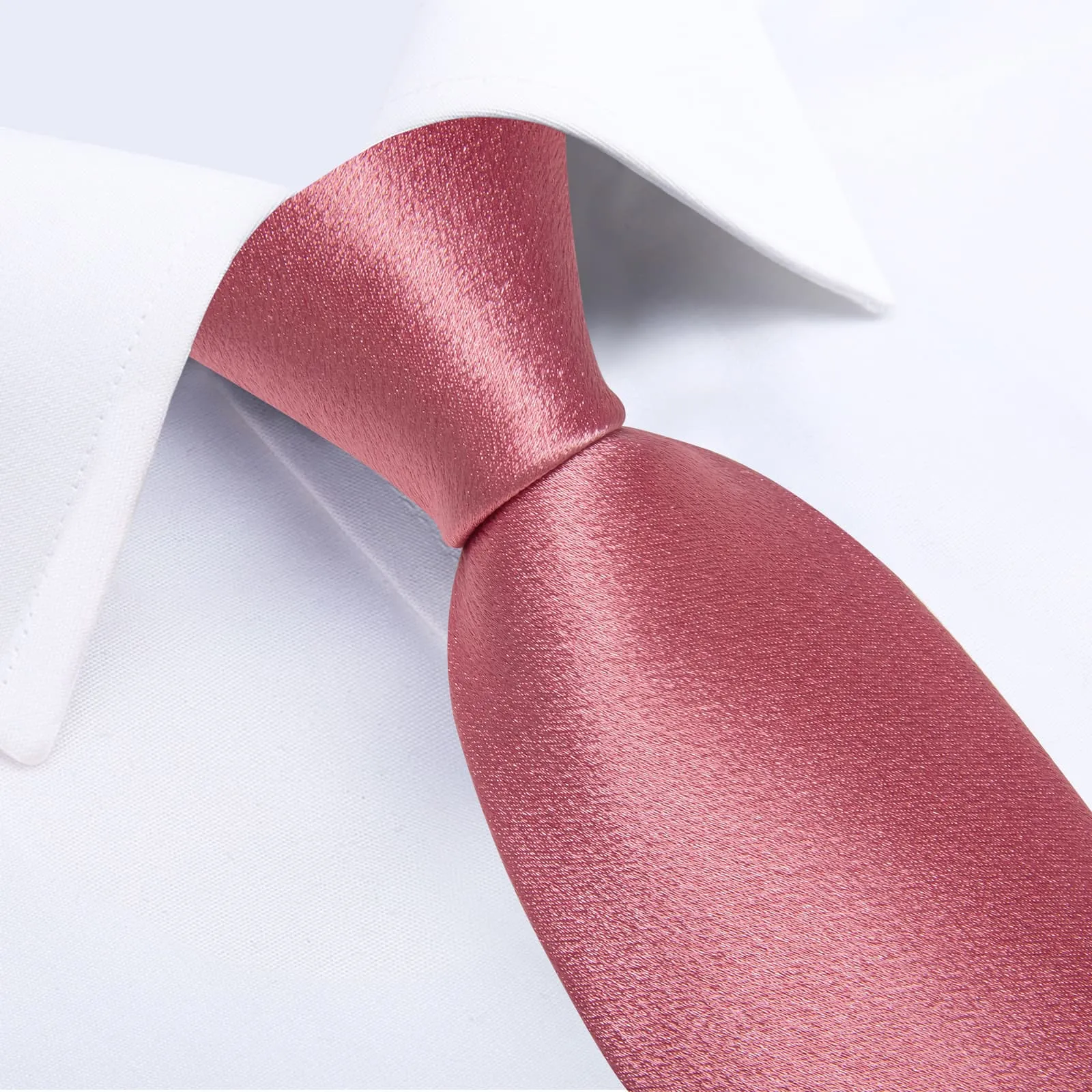 Ties2you Tie Top Business Solid Rose Pink Silk Mens Tie Pocket Square Cufflinks Set for Formal