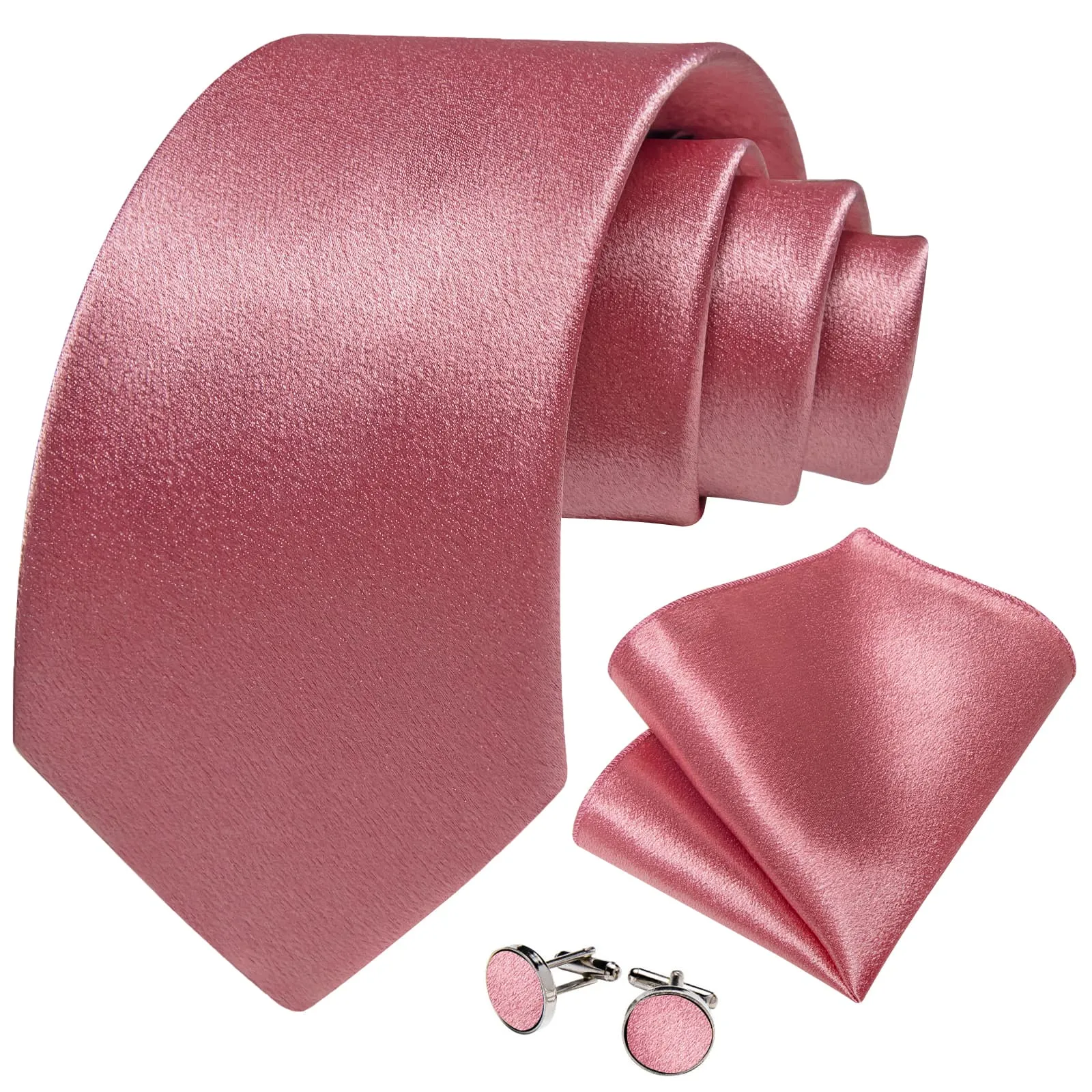 Ties2you Tie Top Business Solid Rose Pink Silk Mens Tie Pocket Square Cufflinks Set for Formal