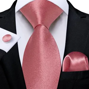 Ties2you Tie Top Business Solid Rose Pink Silk Mens Tie Pocket Square Cufflinks Set for Formal