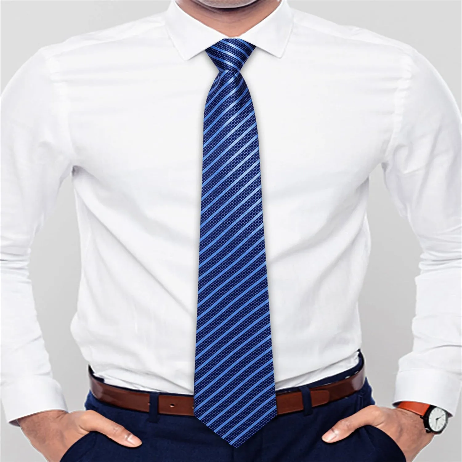 Ties2you Tie Top Navy Blue Striped Silk Lazy Mens Business Easy-pull Work Dresses Tie Set