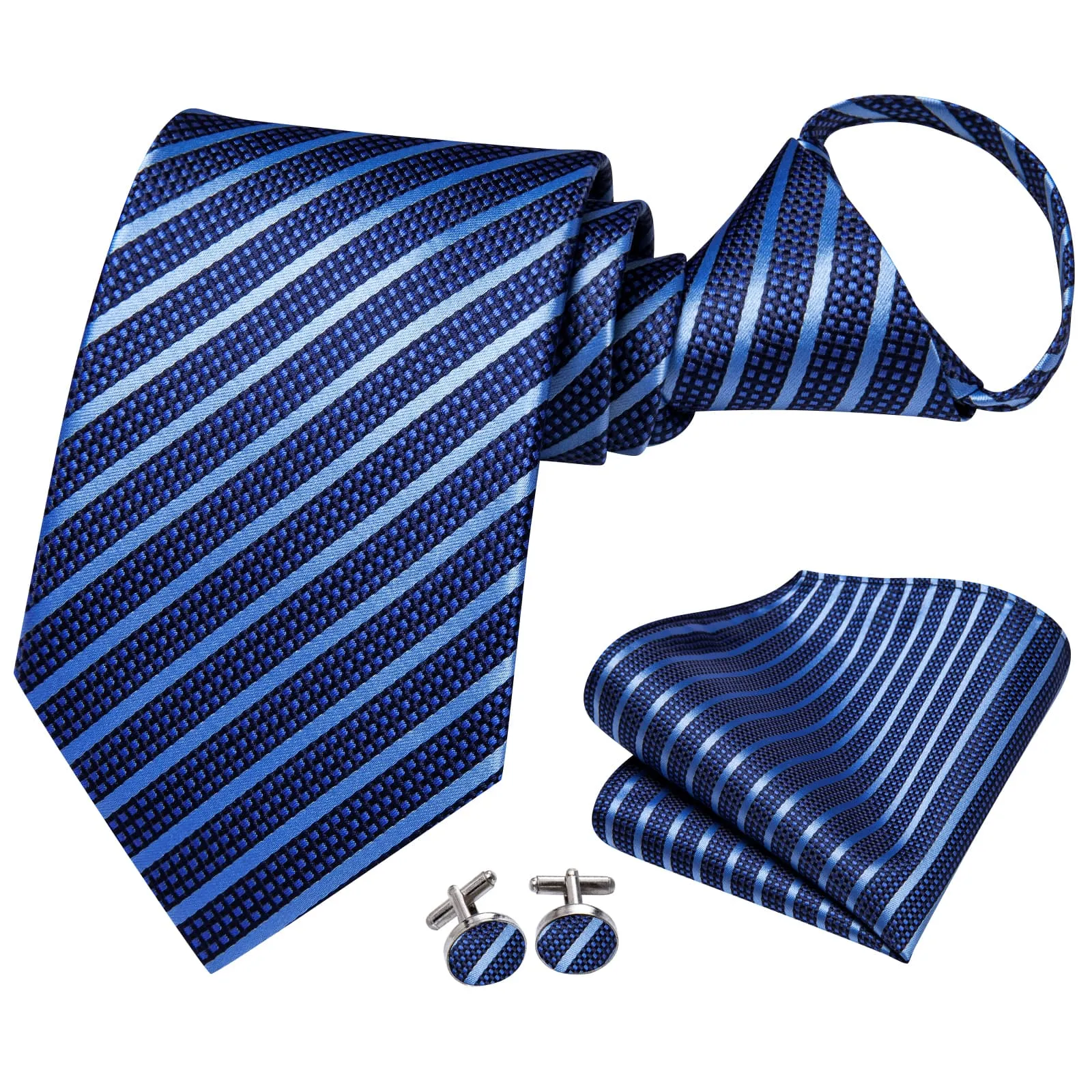 Ties2you Tie Top Navy Blue Striped Silk Lazy Mens Business Easy-pull Work Dresses Tie Set