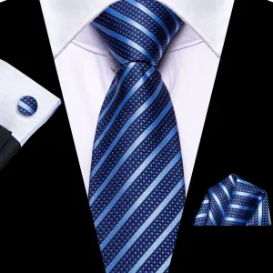 Ties2you Tie Top Navy Blue Striped Silk Lazy Mens Business Easy-pull Work Dresses Tie Set