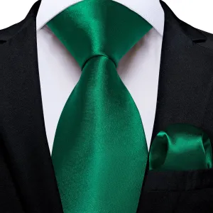 Ties2you Tie Top Shining Solid Silk Mens Emerald Green Work Dresses Tie Handkerchief Cufflinks Set