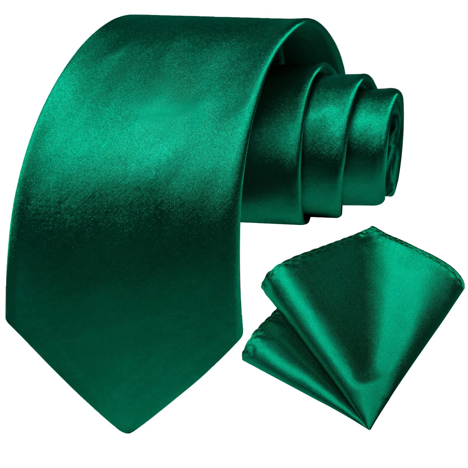 Ties2you Tie Top Shining Solid Silk Mens Emerald Green Work Dresses Tie Handkerchief Cufflinks Set