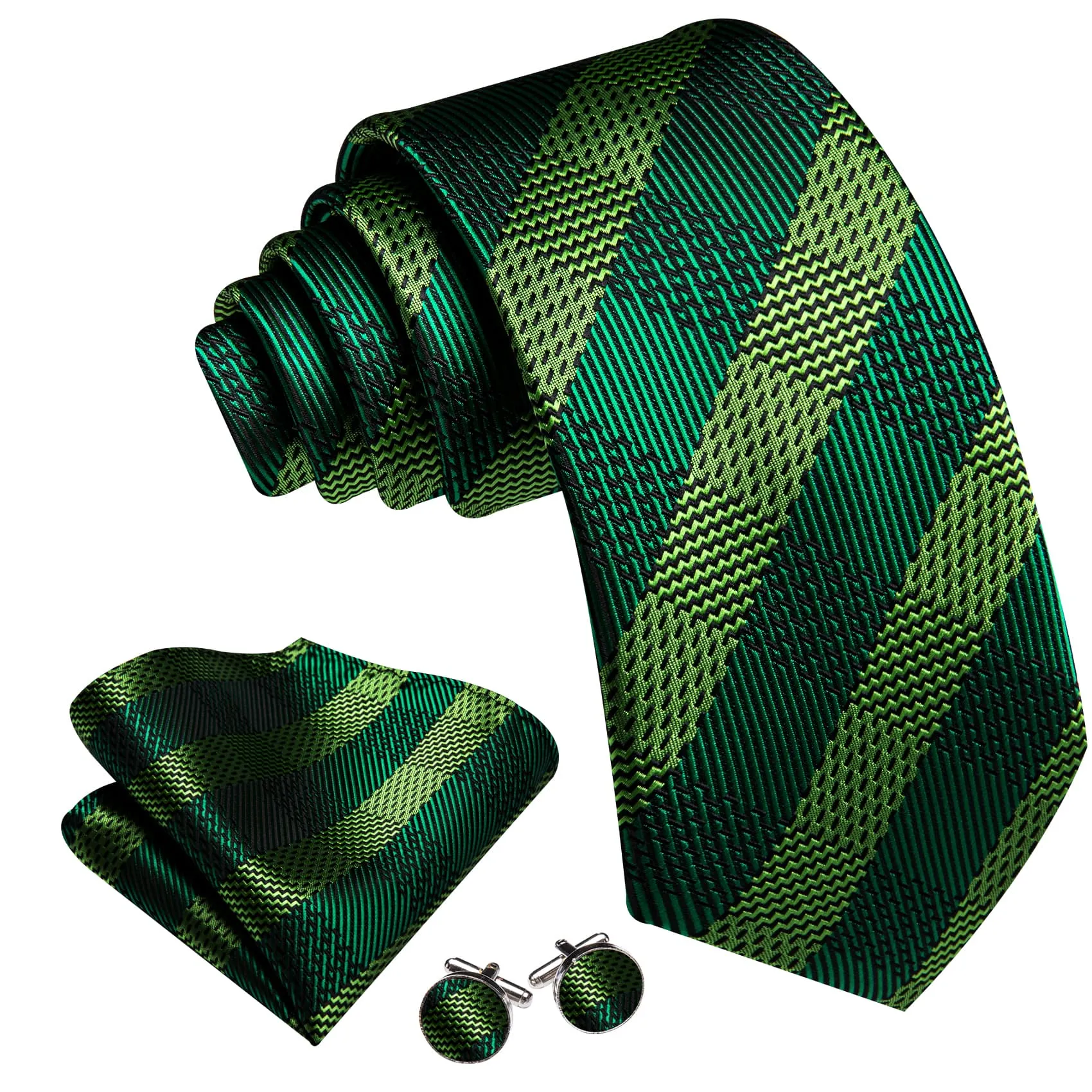 Ties2you Tuxedo Tie Emerald Striped Silk Mens Dress Tie Handkerchief Cufflinks Set