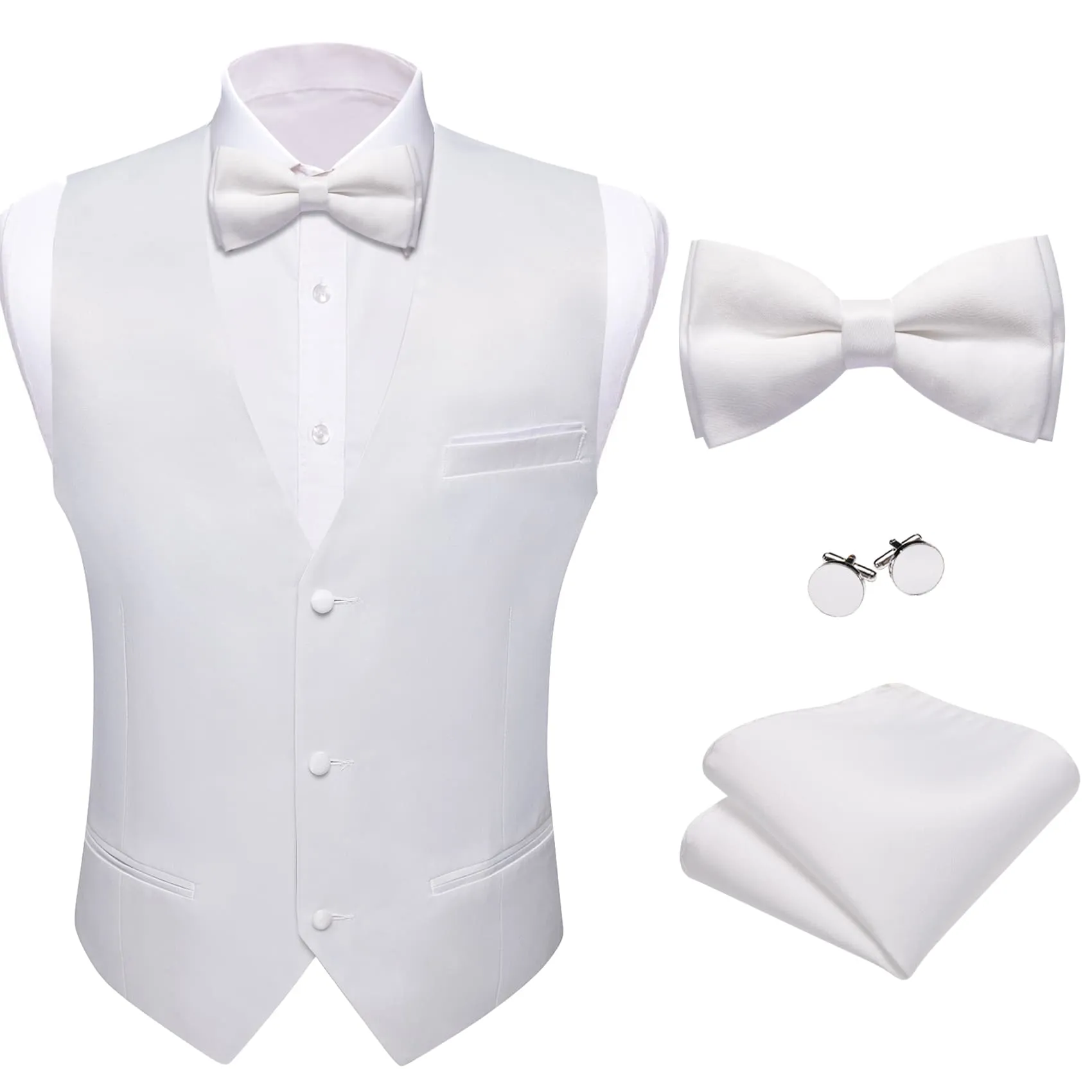 Ties2you Work Vest Pure White Solid Mens Dress Vest Bowtie Set for Wedding