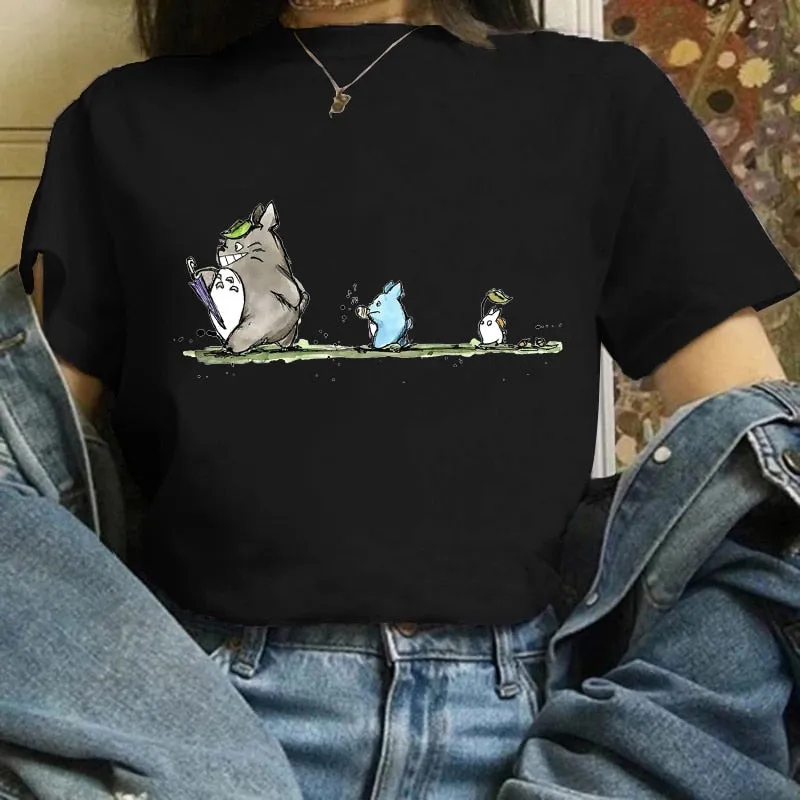 Totoro Studio Ghibli Harajuku Kawaii T Shirt Women Ullzang Miyazaki Hayao Tshirt Funny Cartoon T-shirt Cute Anime Top Tee Female