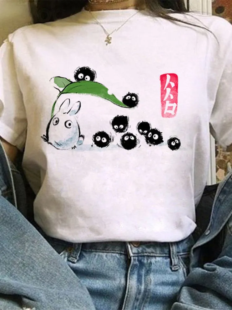 Totoro Studio Ghibli Harajuku Kawaii T Shirt Women Ullzang Miyazaki Hayao Tshirt Funny Cartoon T-shirt Cute Anime Top Tee Female