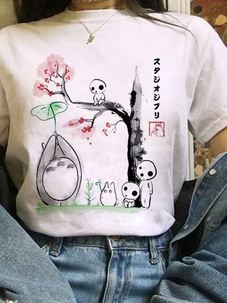 Totoro Studio Ghibli Harajuku Kawaii T Shirt Women Ullzang Miyazaki Hayao Tshirt Funny Cartoon T-shirt Cute Anime Top Tee Female