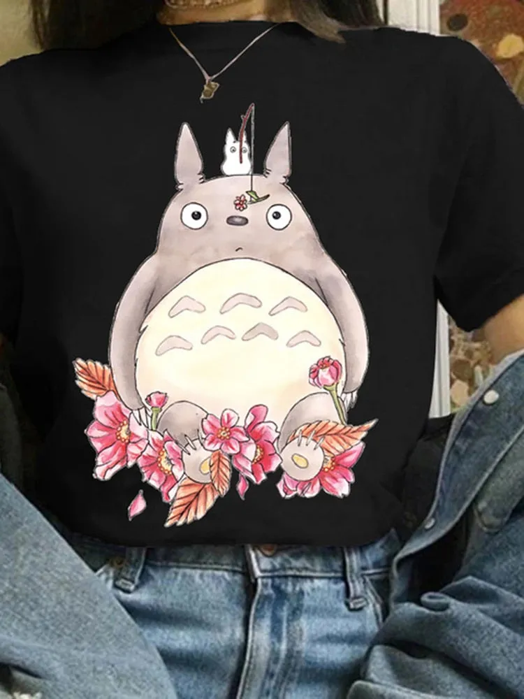 Totoro Studio Ghibli Harajuku Kawaii T Shirt Women Ullzang Miyazaki Hayao Tshirt Funny Cartoon T-shirt Cute Anime Top Tee Female