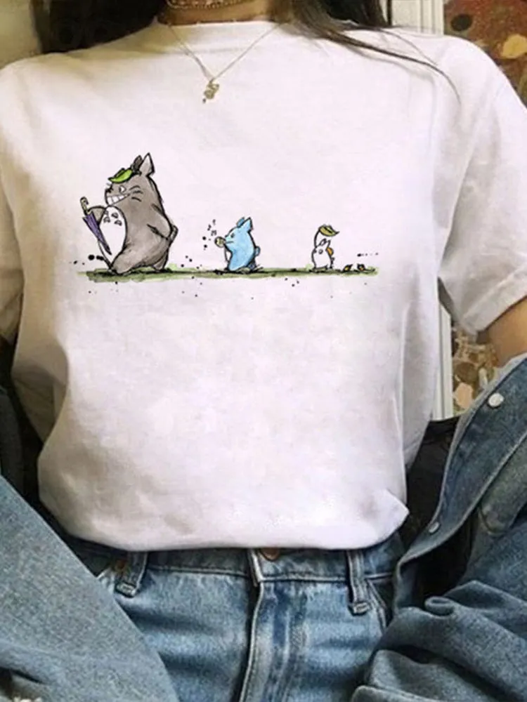 Totoro Studio Ghibli Harajuku Kawaii T Shirt Women Ullzang Miyazaki Hayao Tshirt Funny Cartoon T-shirt Cute Anime Top Tee Female