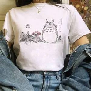 Totoro Studio Ghibli Harajuku Kawaii T Shirt Women Ullzang Miyazaki Hayao Tshirt Funny Cartoon T-shirt Cute Anime Top Tee Female