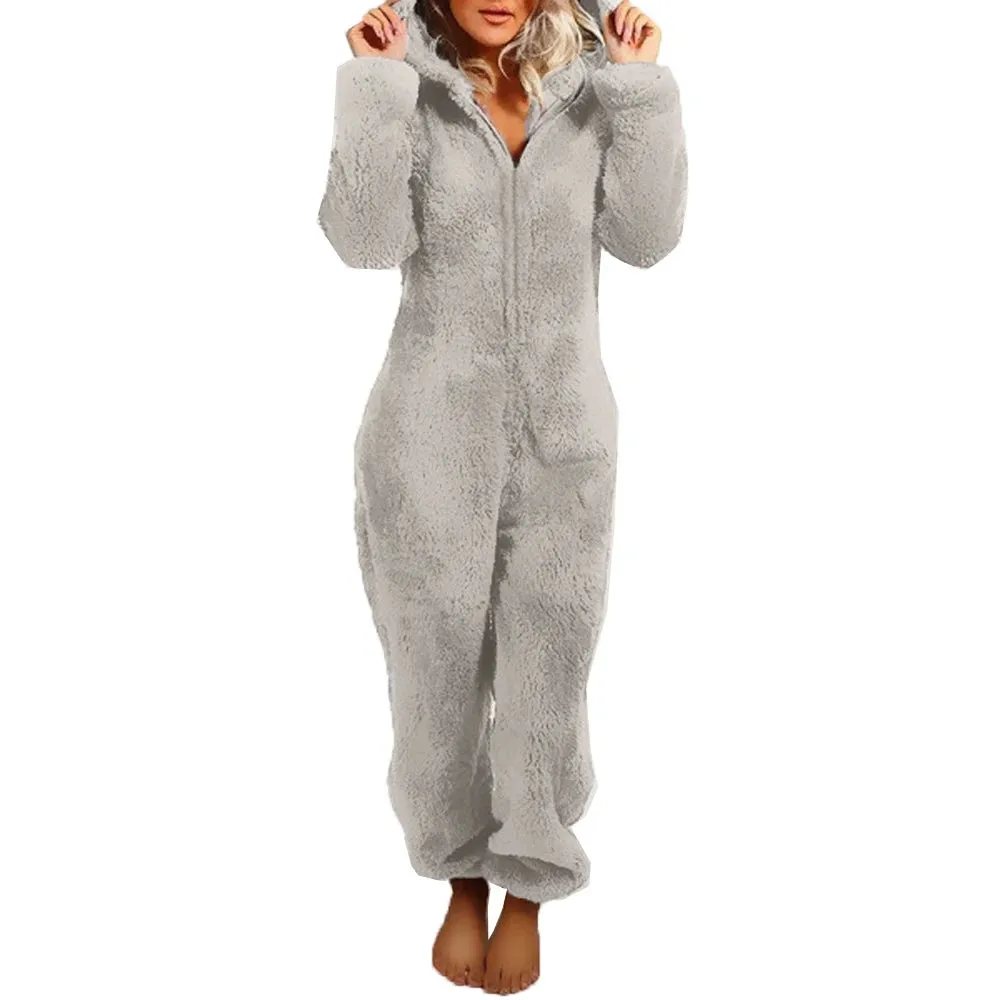 Trendy Plush Jumpsuit Pajamas Long-Sleeve