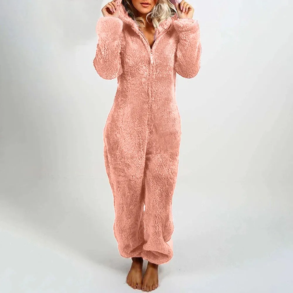 Trendy Plush Jumpsuit Pajamas Long-Sleeve