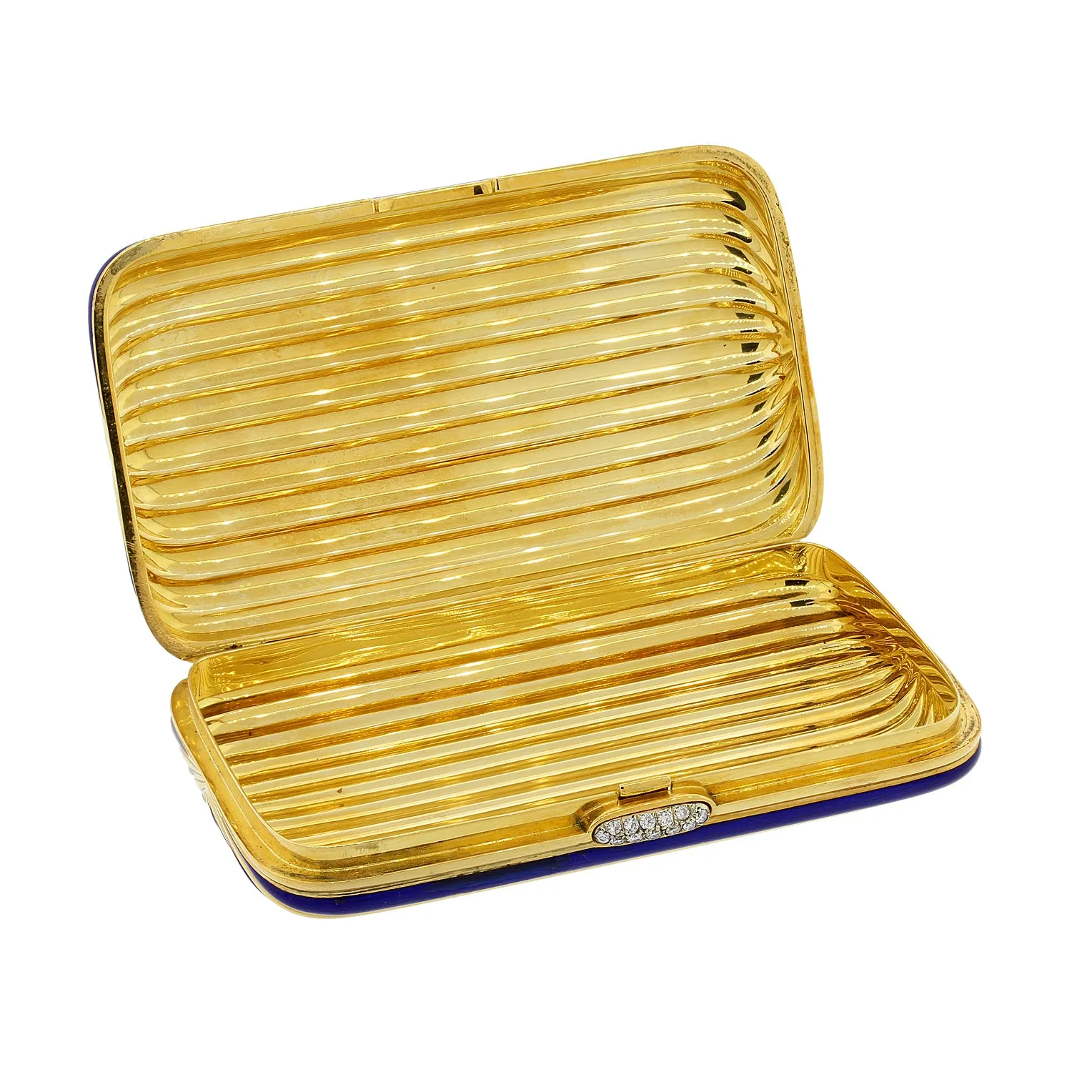 Vintage Diamond Gold Blue Enamel Stripes Multi-Use Case Compact