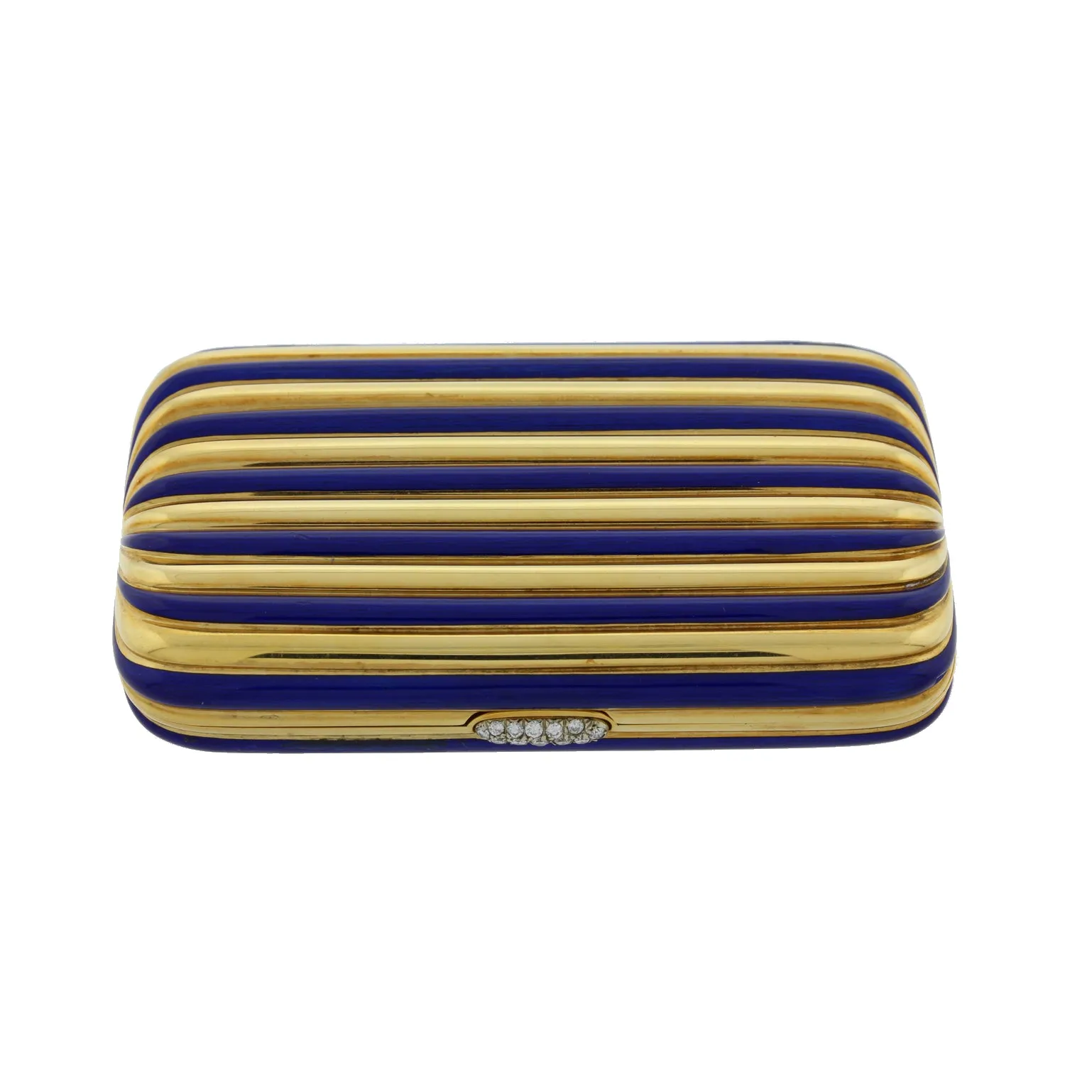 Vintage Diamond Gold Blue Enamel Stripes Multi-Use Case Compact