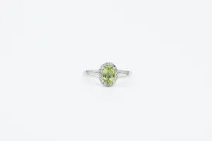 White Gold Oval Peridot Split Shank Halo Ring