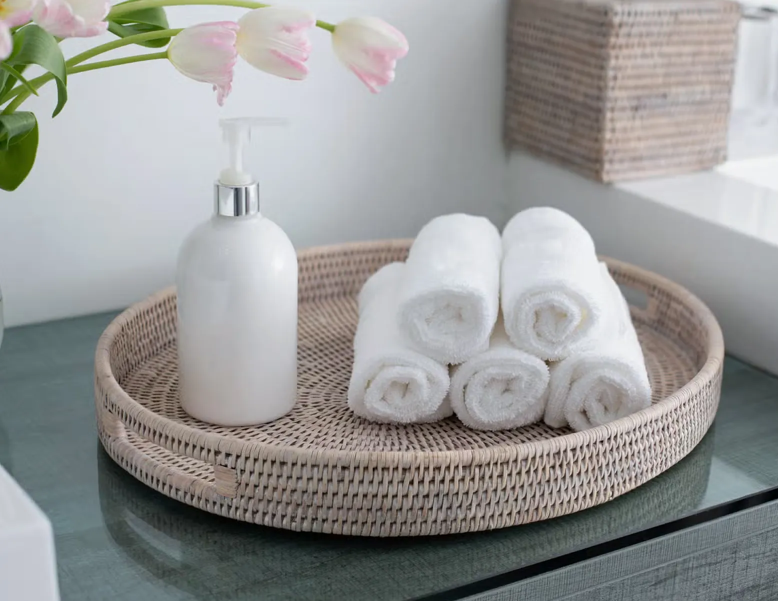 Whitewash Rattan Oval Tray