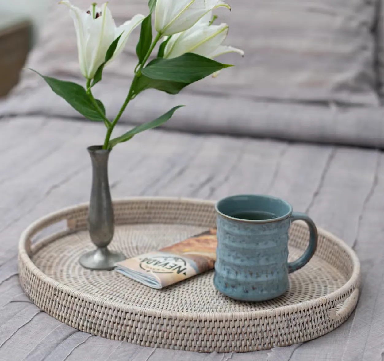 Whitewash Rattan Oval Tray