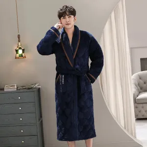 WIAOFELLAS Winter 3 Layers Coral Fleece Bath Robe Men Bathroom Robe Men Bathrobe Men Quilted Pajamas Thick Long Spa Robe Shower Homewear