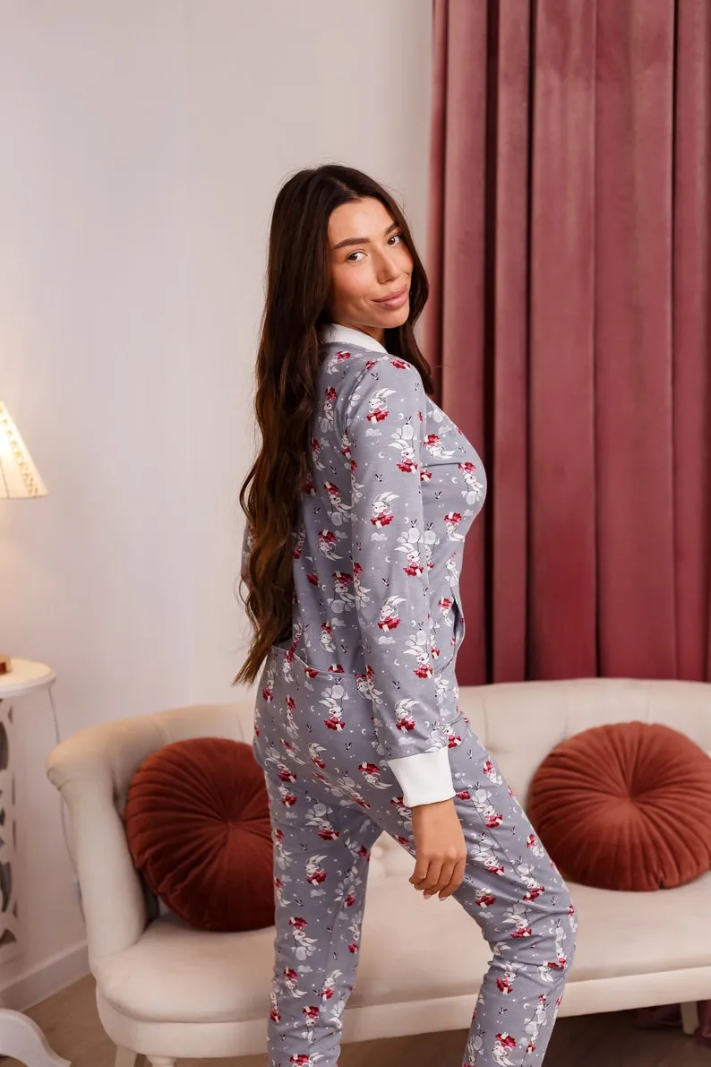 Woman sexy cute butt flap Pajamas jumpsuit SweetJama "Bunnies"