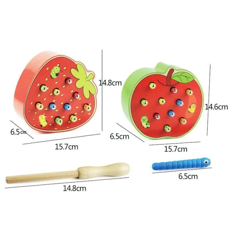 Wooden Puzzle Baby Wooden Toys Early Learning Toys Children Educational Toys Catch Worm Game Color Cognitive Strawberry Grasping